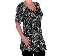 Eye Catch - Aspen Womens Print Blouse Casual V Neck Tunic Ladies Plus Size Flared Long Top 14 Black