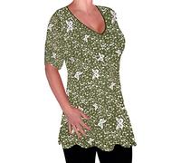 Eye Catch - Aspen Womens Print Blouse Casual V Neck Tunic Ladies Plus Size Flared Long Top 18 Khaki