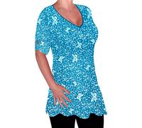 Eye Catch - Aspen Womens Print Blouse Casual V Neck Tunic Ladies Plus Size Flared Long Top 18 Turquoise