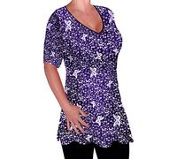 Eye Catch - Aspen Womens Print Blouse Casual V Neck Tunic Ladies Plus Size Flared Long Top 26-28 Purple