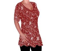 Eye Catch - Aspen Womens Print Blouse Casual V Neck Tunic Ladies Plus Size Flared Long Top 26-28 Wine