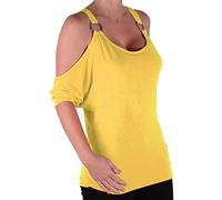 Eye Catch - Belladonna Womens Draped Off-The-Shoulder Tunic Top Yellow Size M-L 12-14