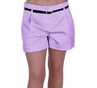Eye Catch - Cuba Ladies Belted Shorts Womens Smart Turn Up Hot Pants (Lilac, Size 20)