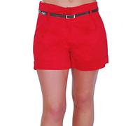 Eye Catch - Cuba Ladies Belted Shorts Womens Smart Turn Up Hot Pants (red, Size 20)