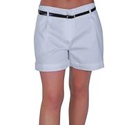 Eye Catch - Cuba Ladies Belted Shorts Womens Smart Turn Up Hot Pants (White, Size 18)