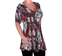 Eye Catch - Dawn Ladies Floral Print Casual V Neck Tunic Plus Size Womens Flared Long Top Red 14