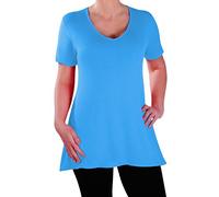 Eye Catch - Delphine V Neck Womens Plus Size Top Short Sleeve Casual Ladies Long Flared T Shirt Tunic Tops Turquoise Size 18