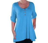 Eye Catch - Eva Flared Womens Button Front Scoop Neck Tunic Plus Size Ladies T- Shirt Long Top 20 Turquoise
