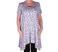 Eye Catch - Faith Womens Long Tunic Flared Uneven Hem Print Ladies Short Sleeve Top Size 22-24