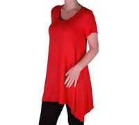 Eye Catch - Geneva Womens Casual Uneven Hem Ladies Short Sleeve Loose Plain T-Shirt Tunic Top Red Size 22-24