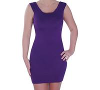 Eye Catch - Melanie Womens Scoop Neck Bodycon Stretch Ladies Short Mini Dress Medium/Large Purple