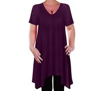 Eye Catch - Olivia Womens Casual V Neck Long Tunic Uneven Hem Plus Size Ladies Flared Top Aubergine Size 22-24