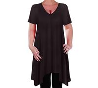 Eye Catch - Olivia Womens Casual V Neck Long Tunic Uneven Hem Plus Size Ladies Flared Top Black Size 18