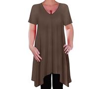 Eye Catch - Olivia Womens Casual V Neck Long Tunic Uneven Hem Plus Size Ladies Flared Top Brown Size 16