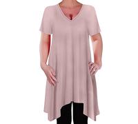 Eye Catch - Olivia Womens Casual V Neck Long Tunic Uneven Hem Plus Size Ladies Flared Top Cream Size 18