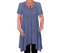 Eye Catch - Olivia Womens Casual V Neck Long Tunic Uneven Hem Plus Size Ladies Flared Top Denim Blue Size 18