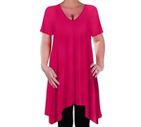Eye Catch - Olivia Womens Casual V Neck Long Tunic Uneven Hem Plus Size Ladies Flared Top Fushia Size 22-24