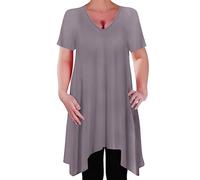 Eye Catch - Olivia Womens Casual V Neck Long Tunic Uneven Hem Plus Size Ladies Flared Top Grey Size 22-24