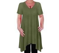 Eye Catch - Olivia Womens Casual V Neck Long Tunic Uneven Hem Plus Size Ladies Flared Top Khaki Size 26-28