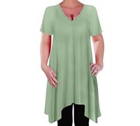 Eye Catch - Olivia Womens Casual V Neck Long Tunic Uneven Hem Plus Size Ladies Flared Top Mint Green Size 26-28