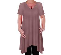 Eye Catch - Olivia Womens Casual V Neck Long Tunic Uneven Hem Plus Size Ladies Flared Top Mocha Size 20