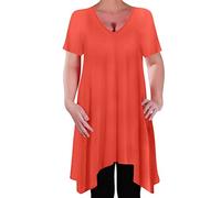 Eye Catch - Olivia Womens Casual V Neck Long Tunic Uneven Hem Plus Size Ladies Flared Top Orange Size 20