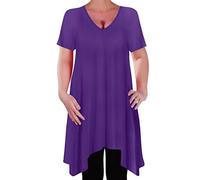 Eye Catch - Olivia Womens Casual V Neck Long Tunic Uneven Hem Plus Size Ladies Flared Top Purple Size 18