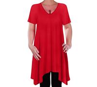 Eye Catch - Olivia Womens Casual V Neck Long Tunic Uneven Hem Plus Size Ladies Flared Top Red Size 18