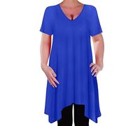 Eye Catch - Olivia Womens Casual V Neck Long Tunic Uneven Hem Plus Size Ladies Flared Top Royal Blue Size 22-24