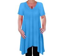 Eye Catch - Olivia Womens Casual V Neck Long Tunic Uneven Hem Plus Size Ladies Flared Top Turquoise Size 22-24