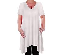 Eye Catch - Olivia Womens Casual V Neck Long Tunic Uneven Hem Plus Size Ladies Flared Top White Size 18