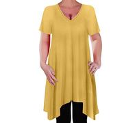 Eye Catch - Olivia Womens Casual V Neck Long Tunic Uneven Hem Plus Size Ladies Flared Top Yellow Size 18