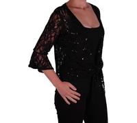 Eye Catch Oversize 12-26 - Darcey Ladies Sequin Cardi Tie Shrug Lace Bolero Top Womens Plus Size Black 12-14