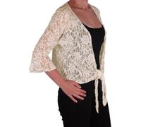 Eye Catch Oversize 12-26 - Darcey Ladies Sequin Cardi Tie Shrug Lace Bolero Top Womens Plus Size Cream 12-14
