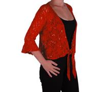 Eye Catch Oversize 12-26 - Darcey Ladies Sequin Cardi Tie Shrug Lace Bolero Top Womens Plus Size Red 24-26