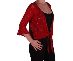 Eye Catch Oversize 12-26 - Darcey Ladies Sequin Cardi Tie Shrug Lace Bolero Top Womens Plus Size Wine 12-14