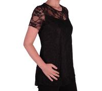 Eye Catch Plus - Evelina Ladies Lined Short Sleeve Stretch Floral Lace Top Oversize Black Size 22-24