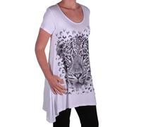 Eye Catch Plus - Ladies Graphic Tiger Long Draped Womens Sparkle Short Sleeve Stretch Top - Comfortable and Adjustable - Sizes 14-28 White