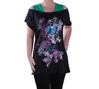 Eye Catch Plus - Ladies Tunic Graphic Butterfly Twinset Insert Vest Womens Longline Print Top JadeGreen Size 14/16