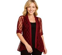Eye Catch Plus Size Lace Open Front Cardigan for Women - Sheer Lightweight Cover Up - 3/4 Sleeve with Roll-Tab - Elegant Waterfall Drape - Soft Stretch Layer - Sizes 14 to 28