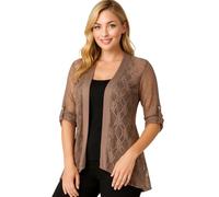 Eye Catch Plus Size Lace Open Front Cardigan for Women - Sheer Lightweight Cover Up - 3/4 Sleeve with Roll-Tab - Elegant Waterfall Drape - Soft Stretch Layer - Sizes 14 to 28