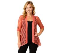 Eye Catch Plus Size Lace Open Front Cardigan for Women - Sheer Lightweight Cover Up - 3/4 Sleeve with Roll-Tab - Elegant Waterfall Drape - Soft Stretch Layer - Sizes 14 to 28