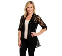 Eye Catch Plus Size Lace Open Front Cardigan for Women - Sheer Lightweight Cover Up - 3/4 Sleeve with Roll-Tab - Elegant Waterfall Drape - Soft Stretch Layer - Sizes 14 to 28