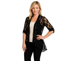 Eye Catch Plus Size Lace Open Front Cardigan for Women - Sheer Lightweight Cover Up - 3/4 Sleeve with Roll-Tab - Elegant Waterfall Drape - Soft Stretch Layer - Sizes 14 to 28
