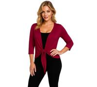 Eye Catch Plus Size Shrug for Women UK 14-28 - Tie Front Cardigan Wrap Top with ¾ Sleeves - Lightweight Layering Cover Up for Camis, Dresses & Office Wine