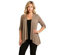 Eye Catch Plus Size Waterfall Cardigan for Women - Open Front Lightweight Layer - Soft Stretch Jersey - 3/4 Sleeve with Button Tab - Sizes 14 to 28 - Casual Smart Cover Up Taupe