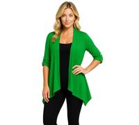 Eye Catch Plus Size Waterfall Cardigan for Women - Open Front Lightweight Layer - Soft Stretch Jersey - 3/4 Sleeve with Button Tab - Sizes 14 to 28 - Casual Smart Cover Up Jade Green