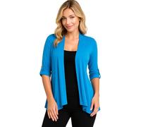 Eye Catch Plus Size Waterfall Cardigan for Women - Open Front Lightweight Layer - Soft Stretch Jersey - 3/4 Sleeve with Button Tab - Sizes 14 to 28 - Casual Smart Cover Up Turquoise
