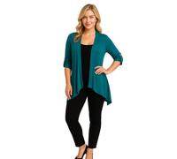 Eye Catch Plus Size Waterfall Cardigan for Women - Open Front Lightweight Layer - Soft Stretch Jersey - 3/4 Sleeve with Button Tab - Sizes 14 to 28 - Casual Smart Cover Up Teal