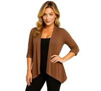Eye Catch Plus Size Waterfall Cardigan for Women - Open Front Lightweight Layer - Soft Stretch Jersey - 3/4 Sleeve with Button Tab - Sizes 14 to 28 - Casual Smart Cover Up Mocha